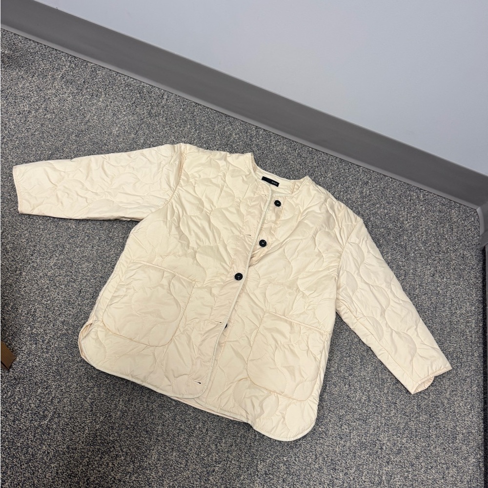 On Blue Cream Quilted Jacket with Black Buttons